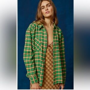 BDG Urban Outfitters Brixton Flannel Button-Down Shirt Tunic Top Sz Medium P-17